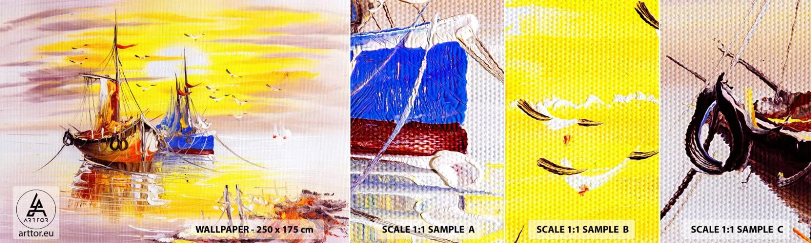 Fotótapéta Minta Standard Eco - Megérdemelt pihenés a kikötőben - Halászhajó, Halászat, Madarak - 100x30 cm