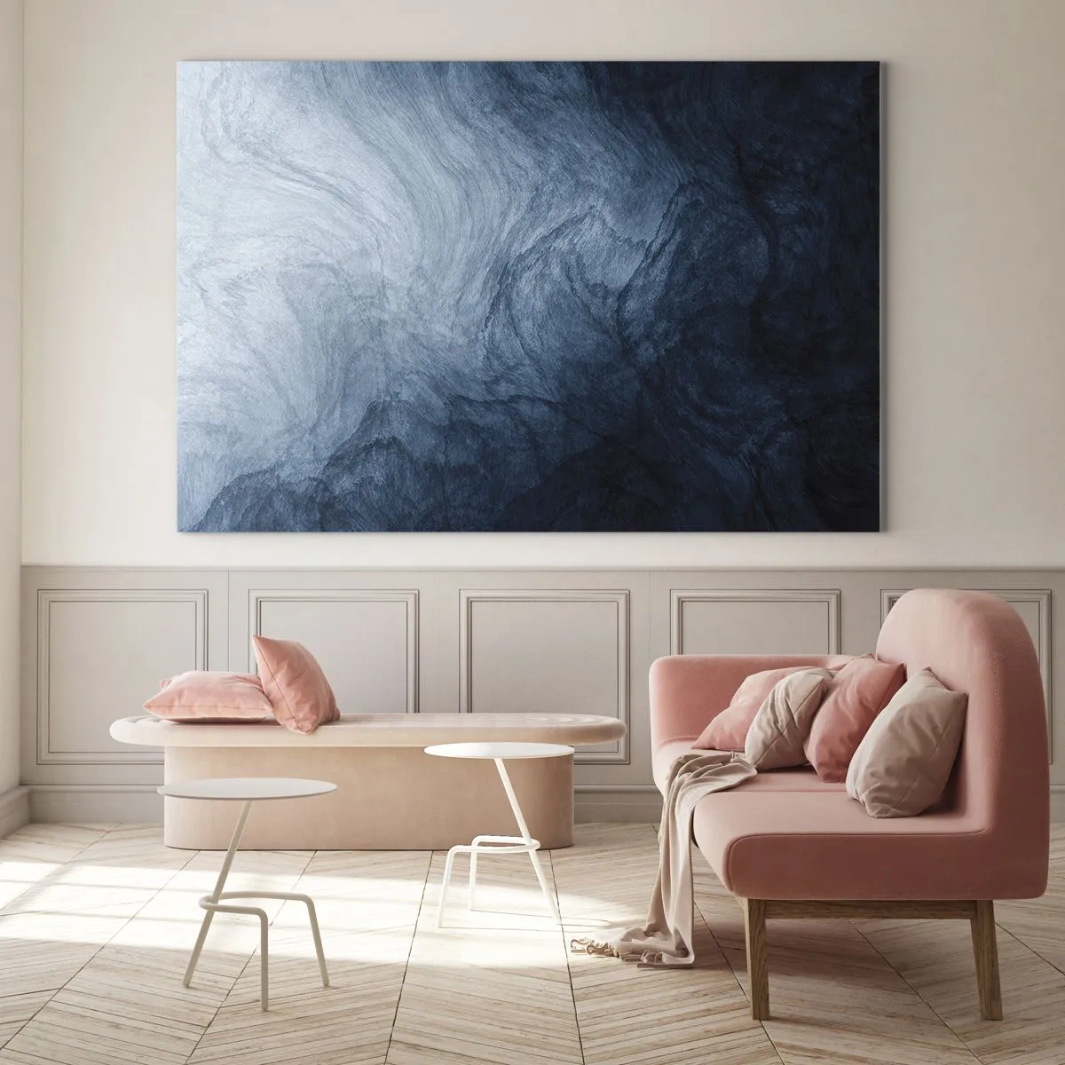 Üveg kép - Absztrakt mélység sötétkék és szürke árnyalatokban - 70x50cm - Mélyrenyúlás - Modern fali dekoráció nappalihoz és hálószobához ARTTOR
