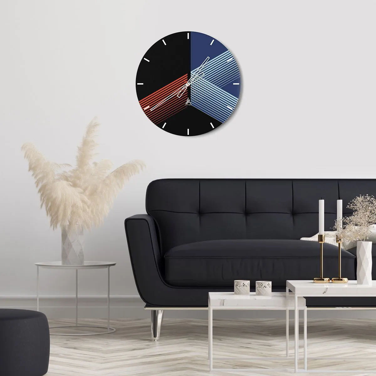 Falióra, Óra - Geometrikus absztrakció kontrasztos színű vonalakkal - 30x30cm - Egyszerű történet - Modern fali dekoráció nappalihoz, konyhához és hálószobához ARTTOR