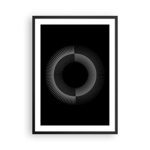 Poszter fehér keretben - Egy világító kör elbűvölő kompozíciója fekete háttéren. - 50x70cm - Fekete Nap - Modern fali dekoráció nappalihoz és hálószobához ARTTOR