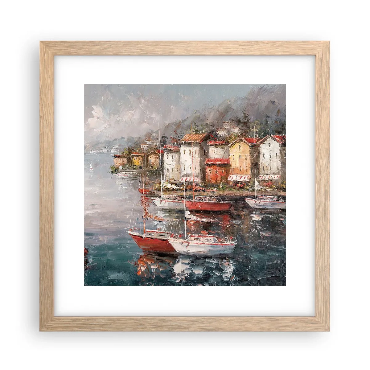 Poszter világos tölgy keretben - Romantikus kikötő - 30x30 cm
