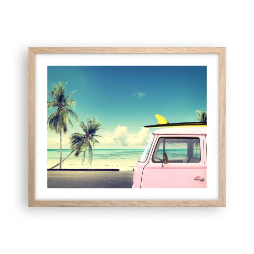 Poszter világos tölgy keretben - Ideje elkezdeni a nyaralást - 50x40 cm