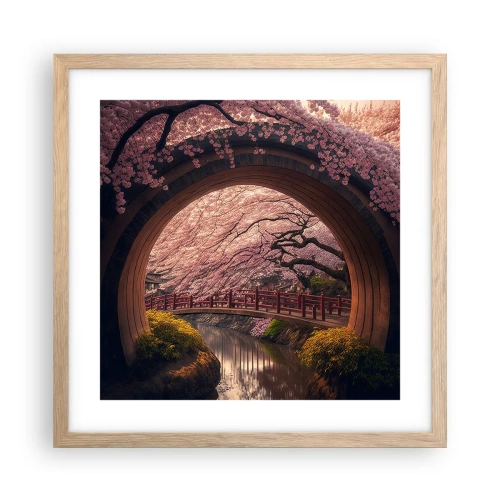 Poszter világos tölgy keretben - Japán tavasz - 40x40 cm