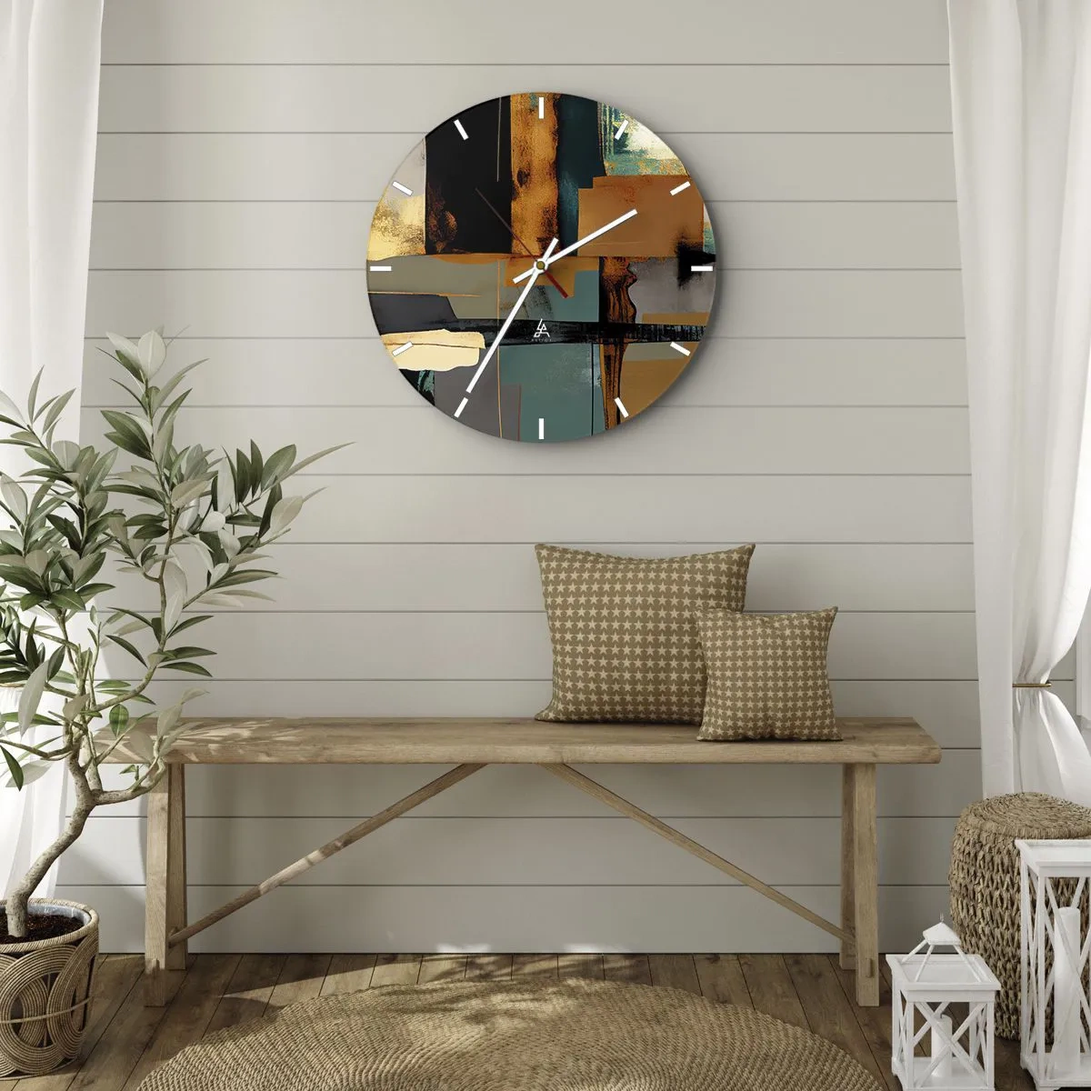 Falióra, Óra - Modern absztrakció arany, fekete és kék kontraszttal - 30x30cm - Absztrakció - fény és árnyék - Modern fali dekoráció nappalihoz, konyhához és hálószobához ARTTOR