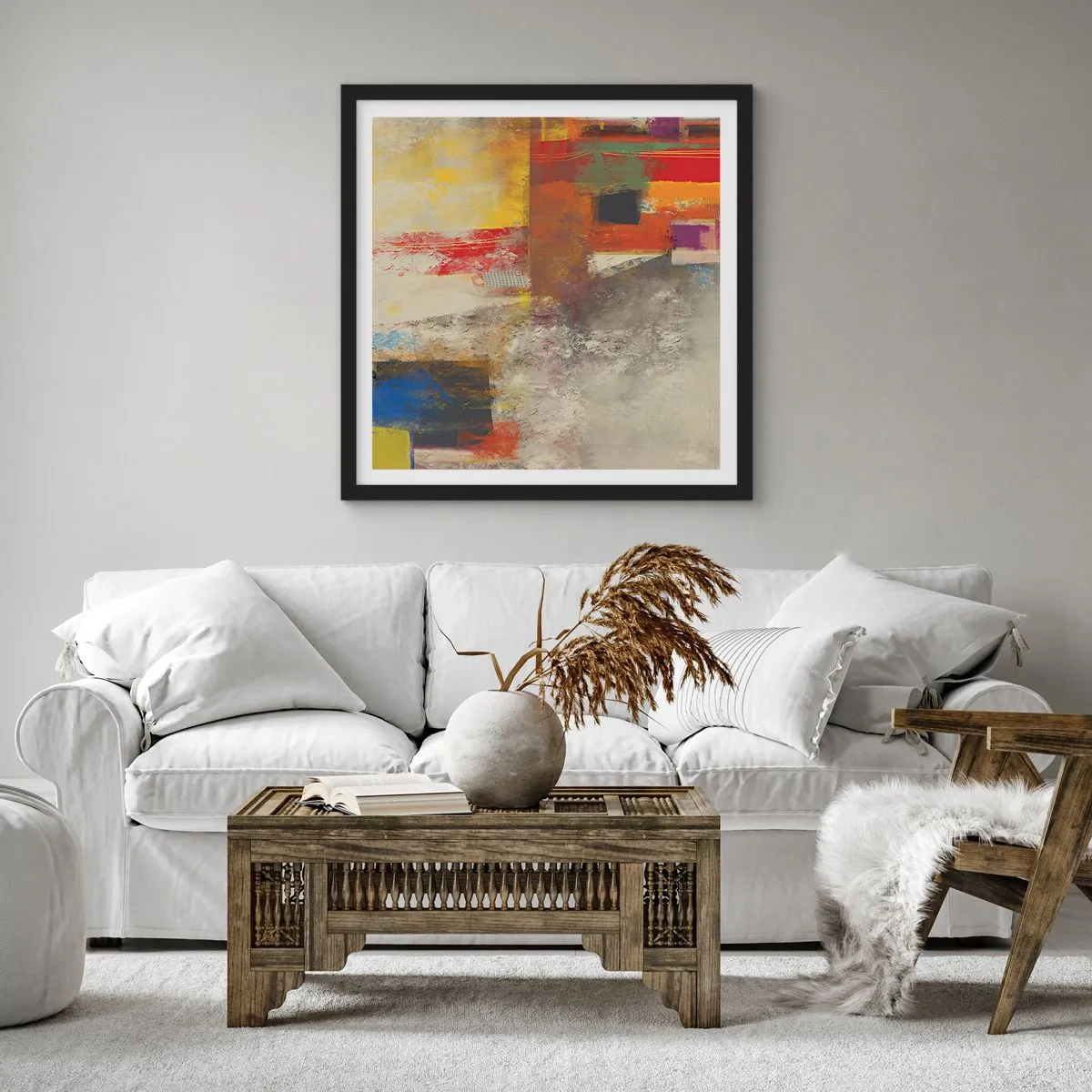 Poszter fehér keretben - Színgeometria - 40x40 cm