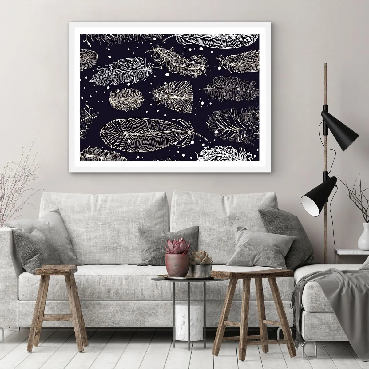 Poszter fekete keretben - Tollas csipke - 70x50 cm