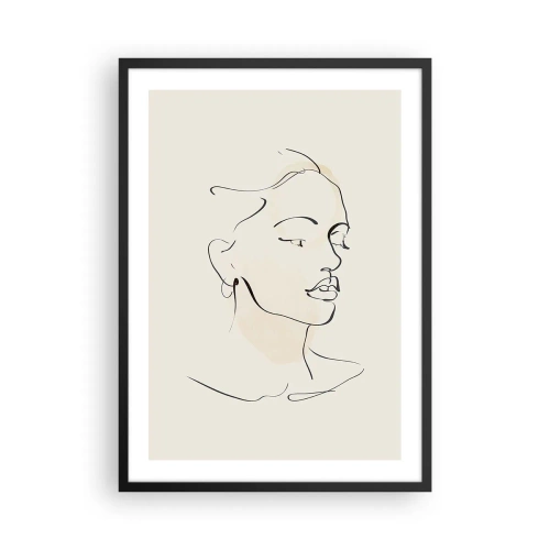 Poszter fehér keretben - Nő portréja minimalista vonalas stílusban - 50x70cm - Bizonyos vonallal - Modern fali dekoráció nappalihoz és hálószobához ARTTOR