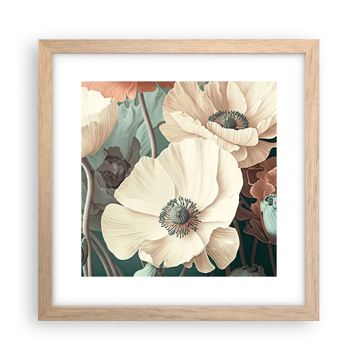 Poszter világos tölgy keretben - Pipacsok suttogása - 30x30 cm