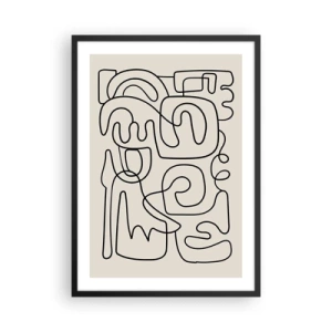 Poszter fehér keretben - Modern absztrakció bézs alapon fekete vonal formájában - 50x70cm - A nyomonkövetésben - Modern fali dekoráció nappalihoz és hálószobához ARTTOR
