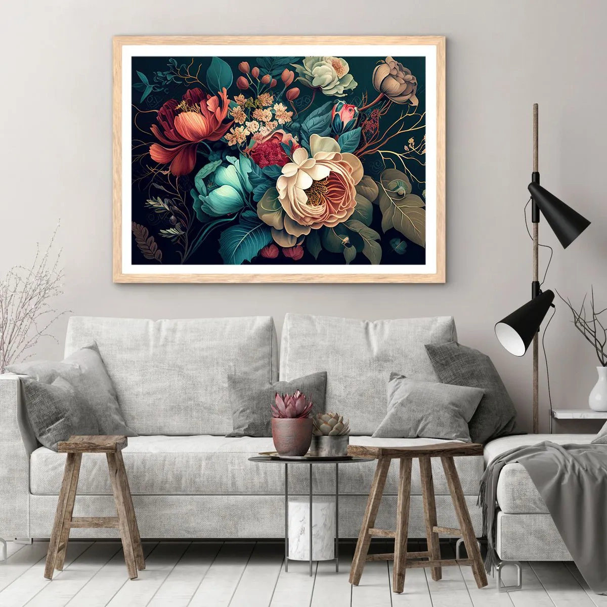 Poszter világos tölgy keretben - 19. századi báj - 91x61 cm