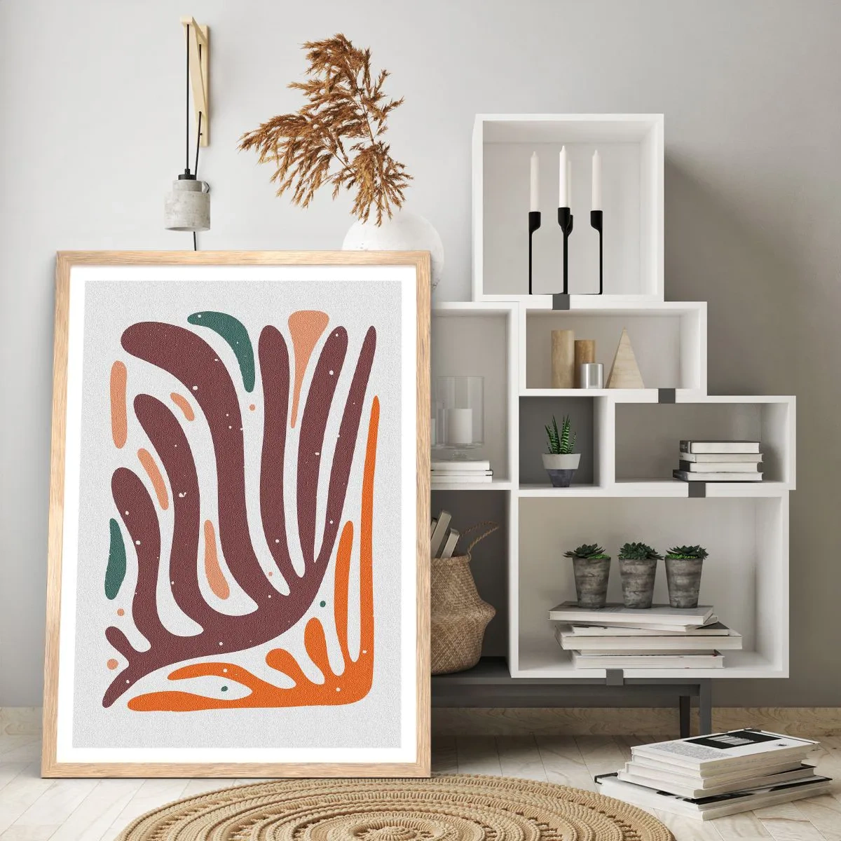 Poszter világos tölgy keretben - Sugárzó organikus kompozíció - 50x70 cm