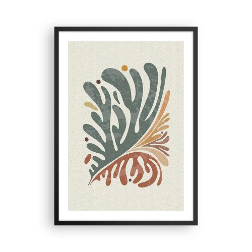 Poszter fehér keretben - Botanikai levélminta zöld és barna árnyalatokban - 50x70cm - Többszínű levél - Modern fali dekoráció nappalihoz és hálószobához ARTTOR