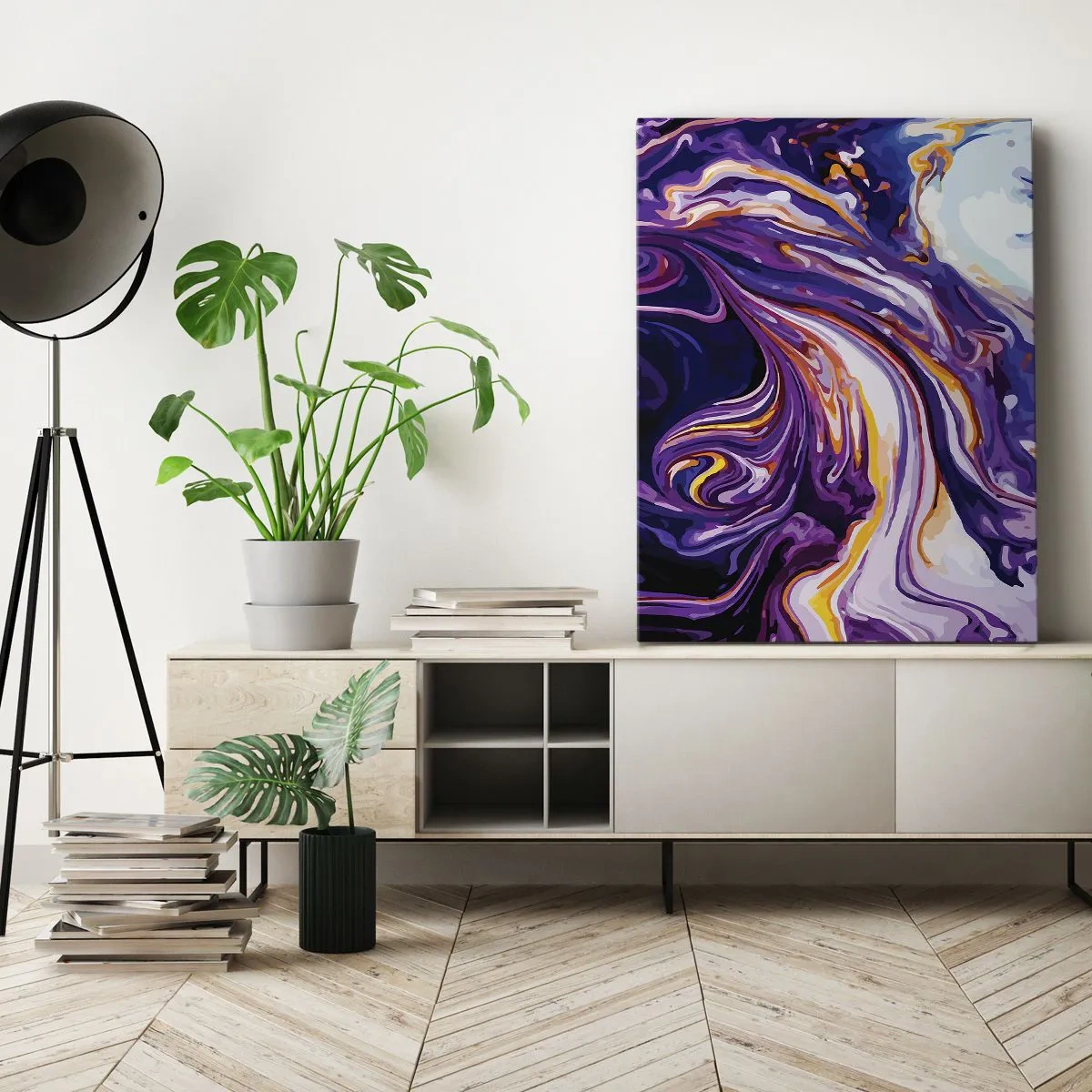 Vászonkép - A tér behajtása lila színben - 50x70 cm