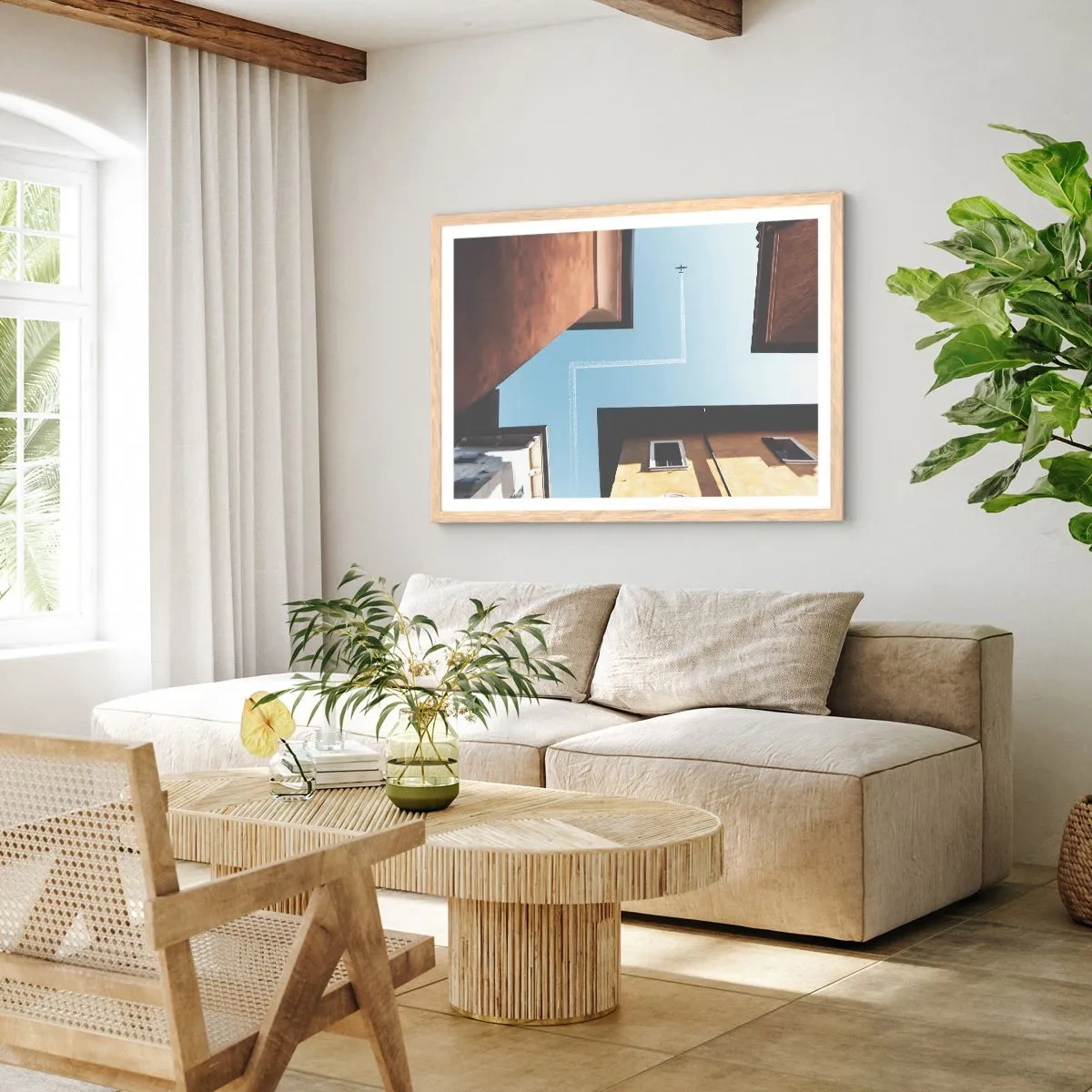 Poszter világos tölgy keretben - A városi labirintus felett - 40x30 cm