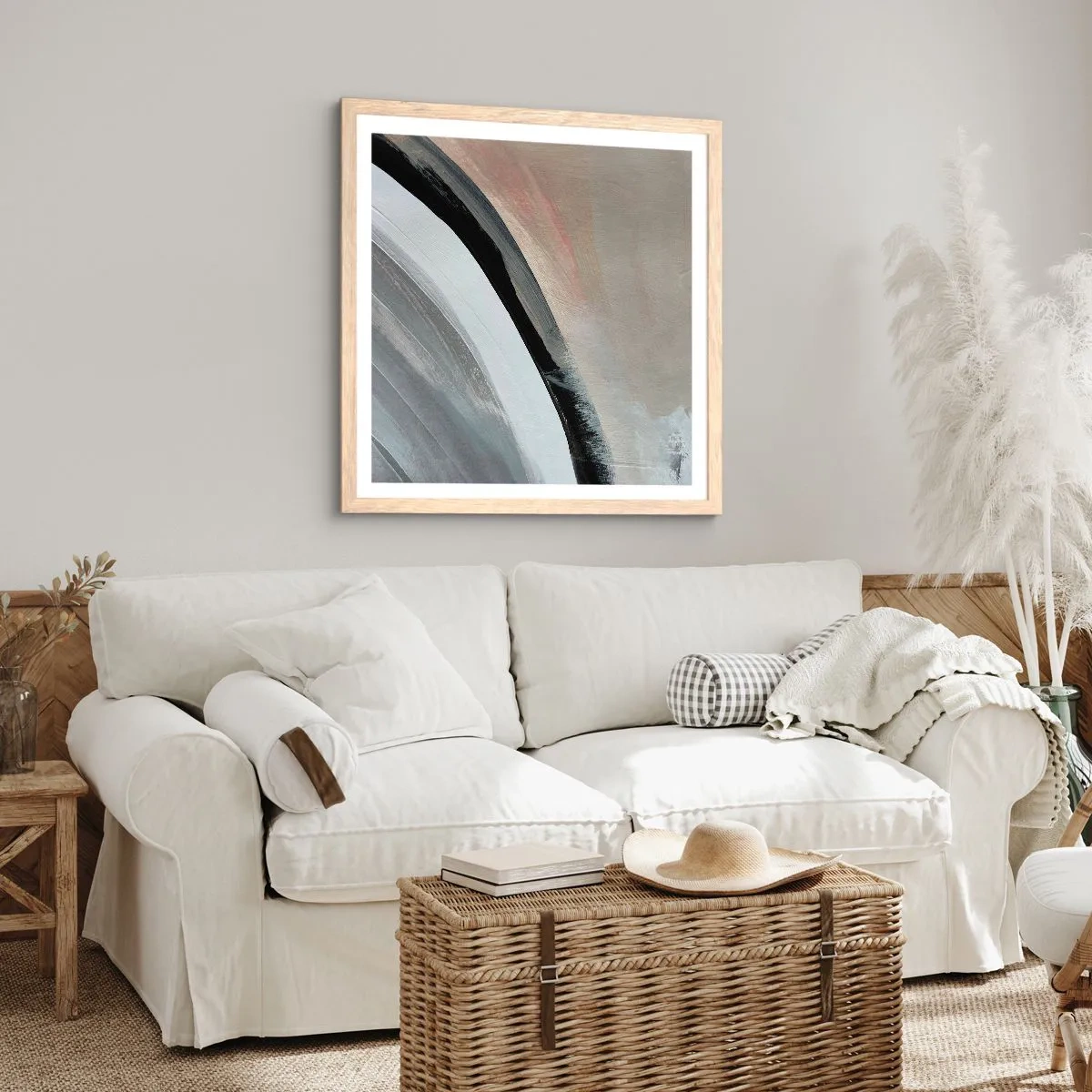 Poszter világos tölgy keretben - Kompozíció: a fekete és szürke íve - 60x60 cm