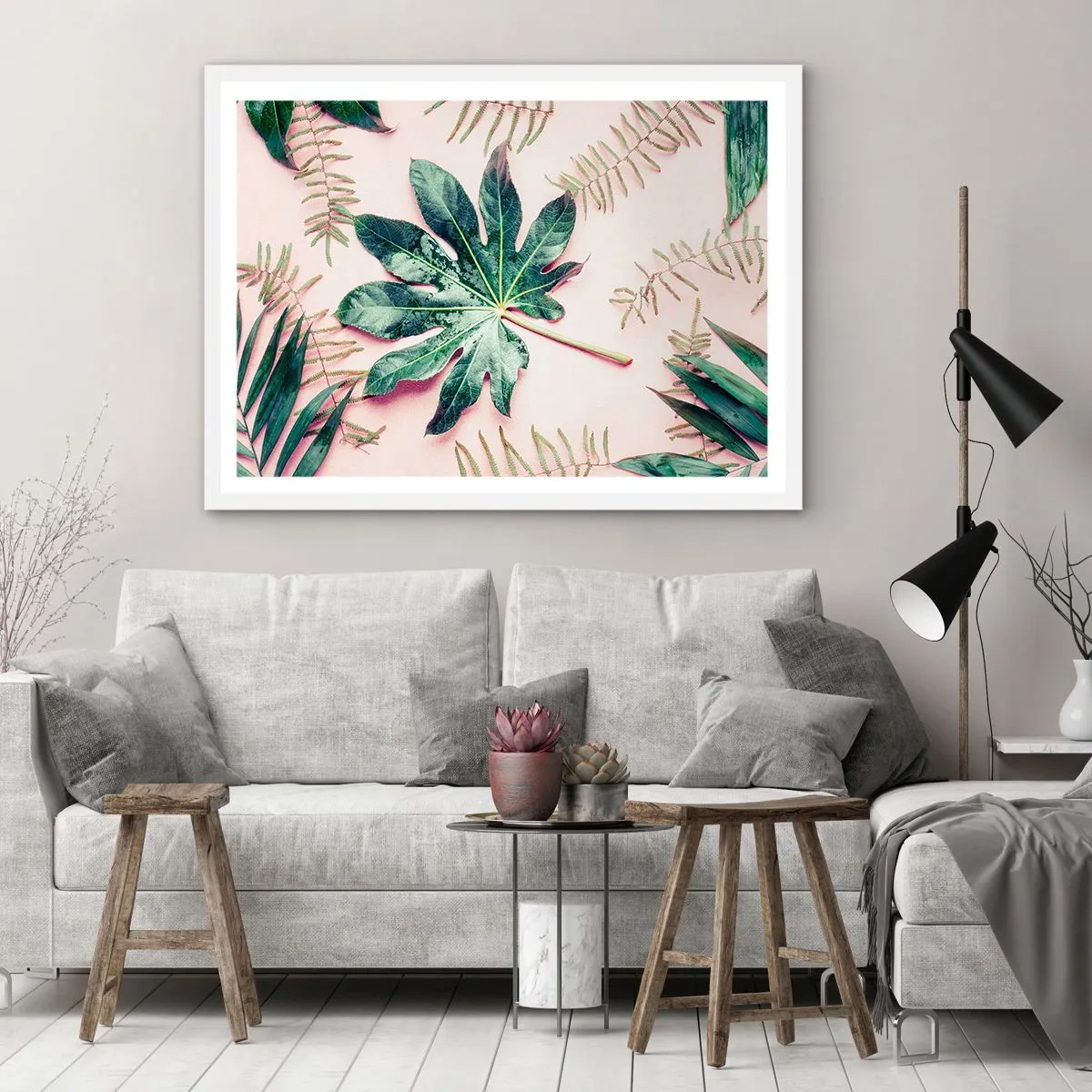 Poszter fekete keretben - A zöld tanulmánya a rózsaszín háttérben - 91x61 cm