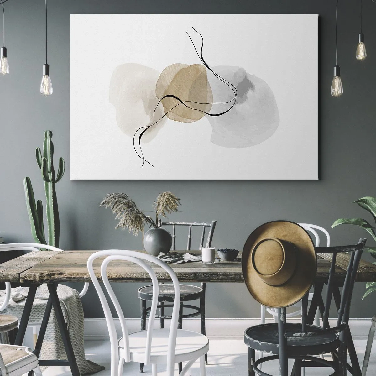 Vászonkép - Minimalista absztrakció bézs és szürke árnyalatokban - 70x50cm - Léggyöngyök - Modern fali dekoráció nappalihoz és hálószobához ARTTOR