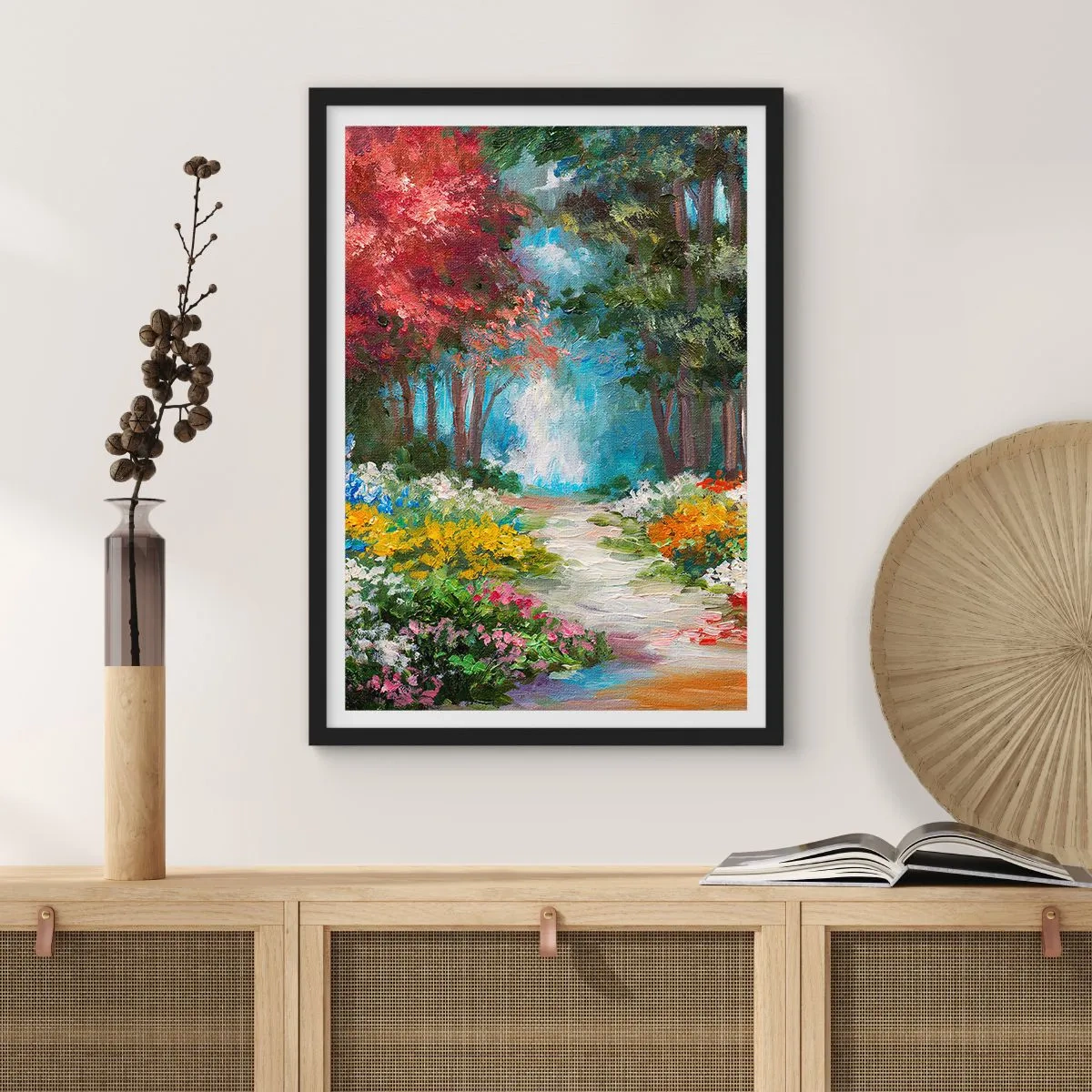 Poszter fehér keretben - Erdei kert, virágos erdő - 30x40 cm