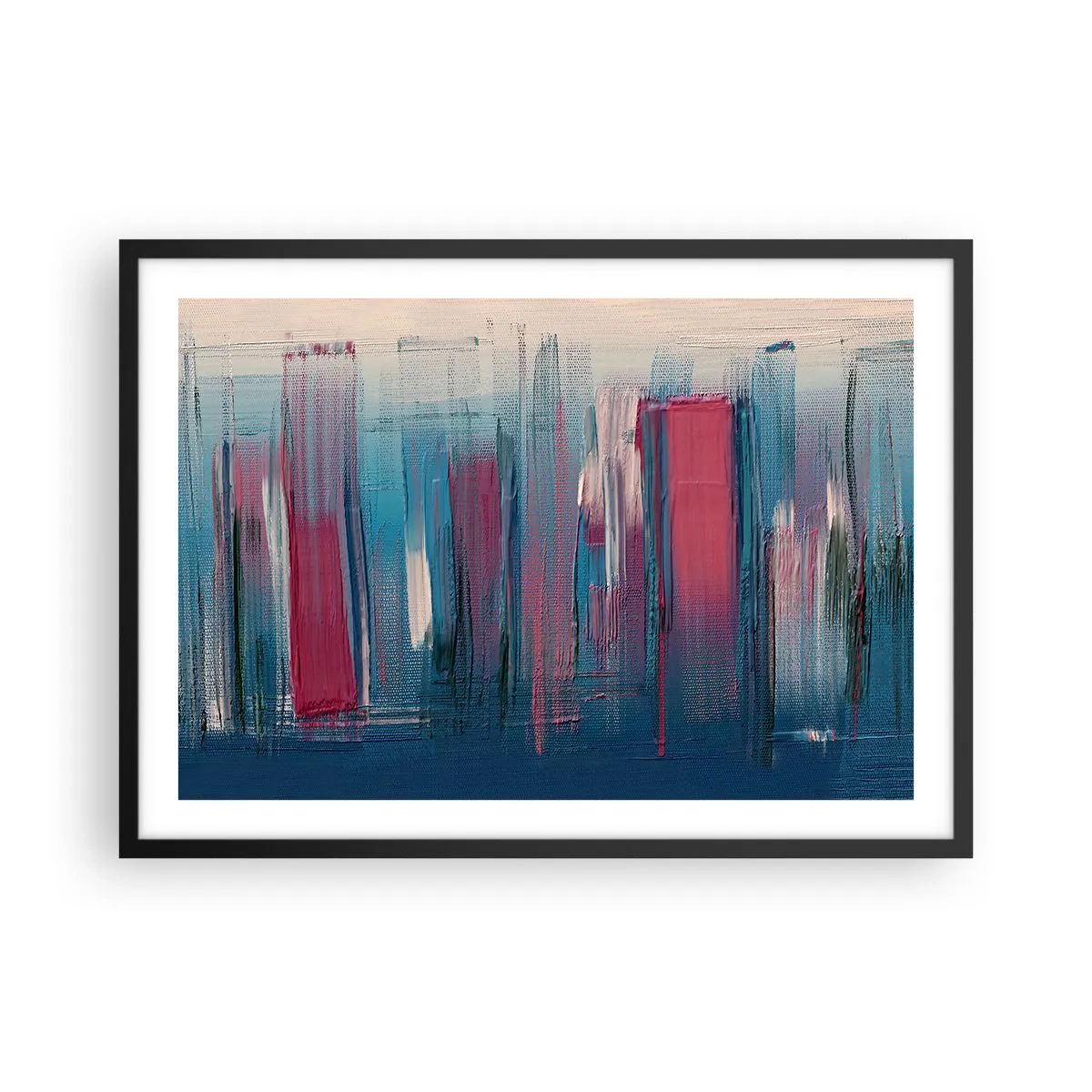 Poszter fehér keretben - Függőleges kompozíció kék és piros színekben - 70x50 cm