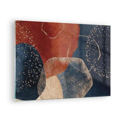 Üveg kép - Absztrakt formák sötétkék és réz árnyalatokban - 70x50cm - A lét könnyedsége - Modern fali dekoráció nappalihoz és hálószobához ARTTOR