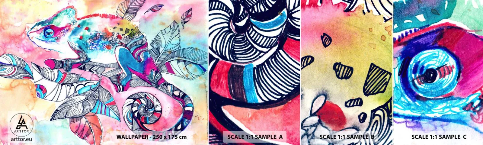 Fotótapéta Minta Standard Eco - Olyan színes, mint a mi világunk - Kaméleon, Absztrakció, Természet - 100x30 cm