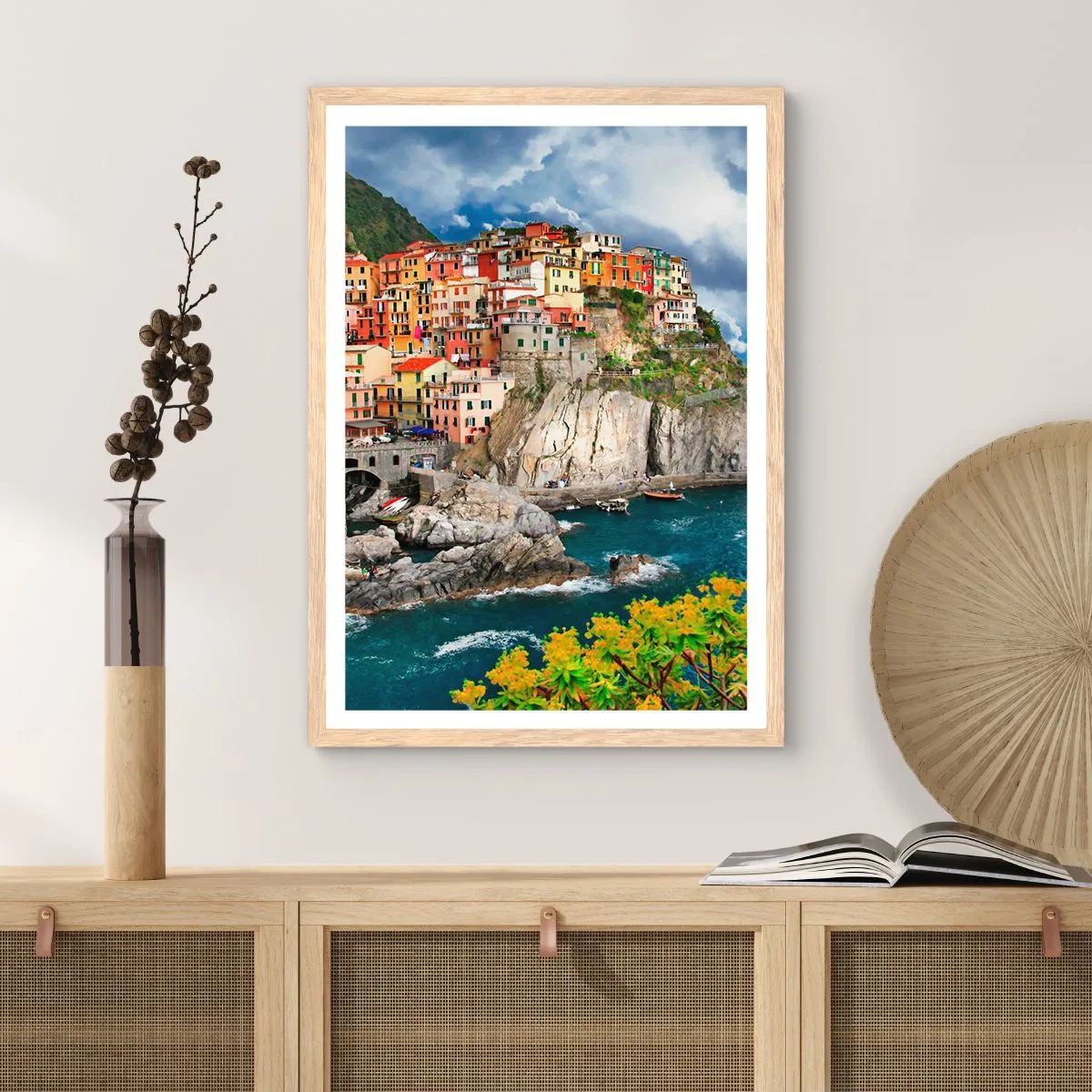 Poszter világos tölgy keretben - Egy csoport a sziklákra simulva - 50x70 cm