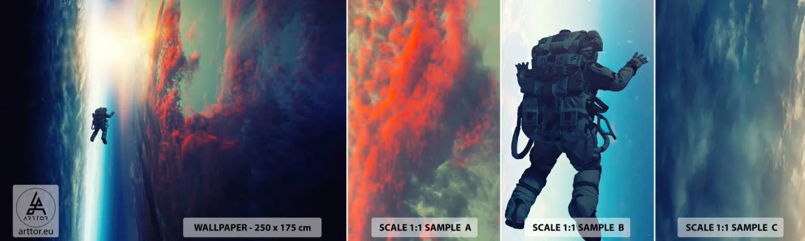 Fotótapéta Minta Öntapadós Deluxe Sticker - Szembenézés az univerzummal - Absztrakció, Űrhajós, Világegyetem - 100x30 cm