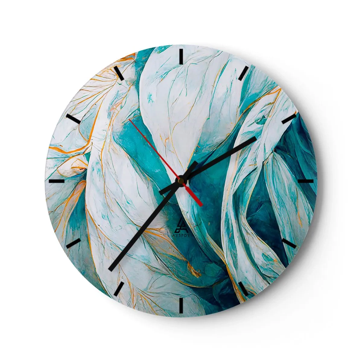 Falióra, Óra - Arany vonalak kék és fehér alapon, puha textúrával. - 30x30cm - Kék absztrakció arany motívummal - Modern fali dekoráció nappalihoz, konyhához és hálószobához ARTTOR