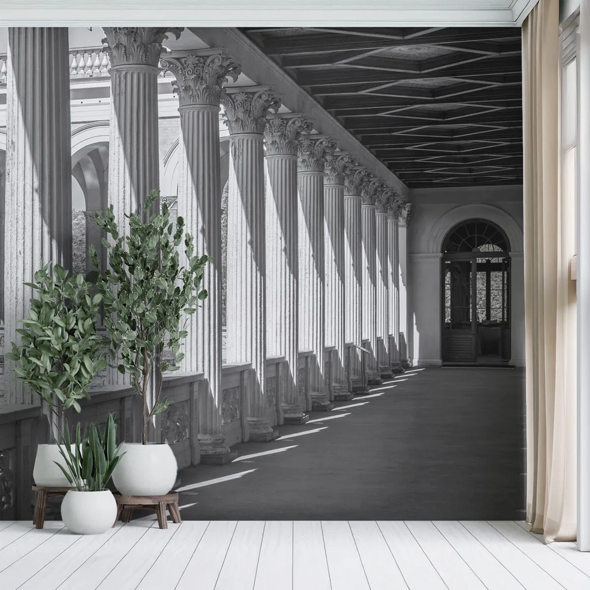 Fotótapéta Premium Sand - Napsütötte árkádsor - Oszlopok, Építészet, Klasszikus - 300x210 cm