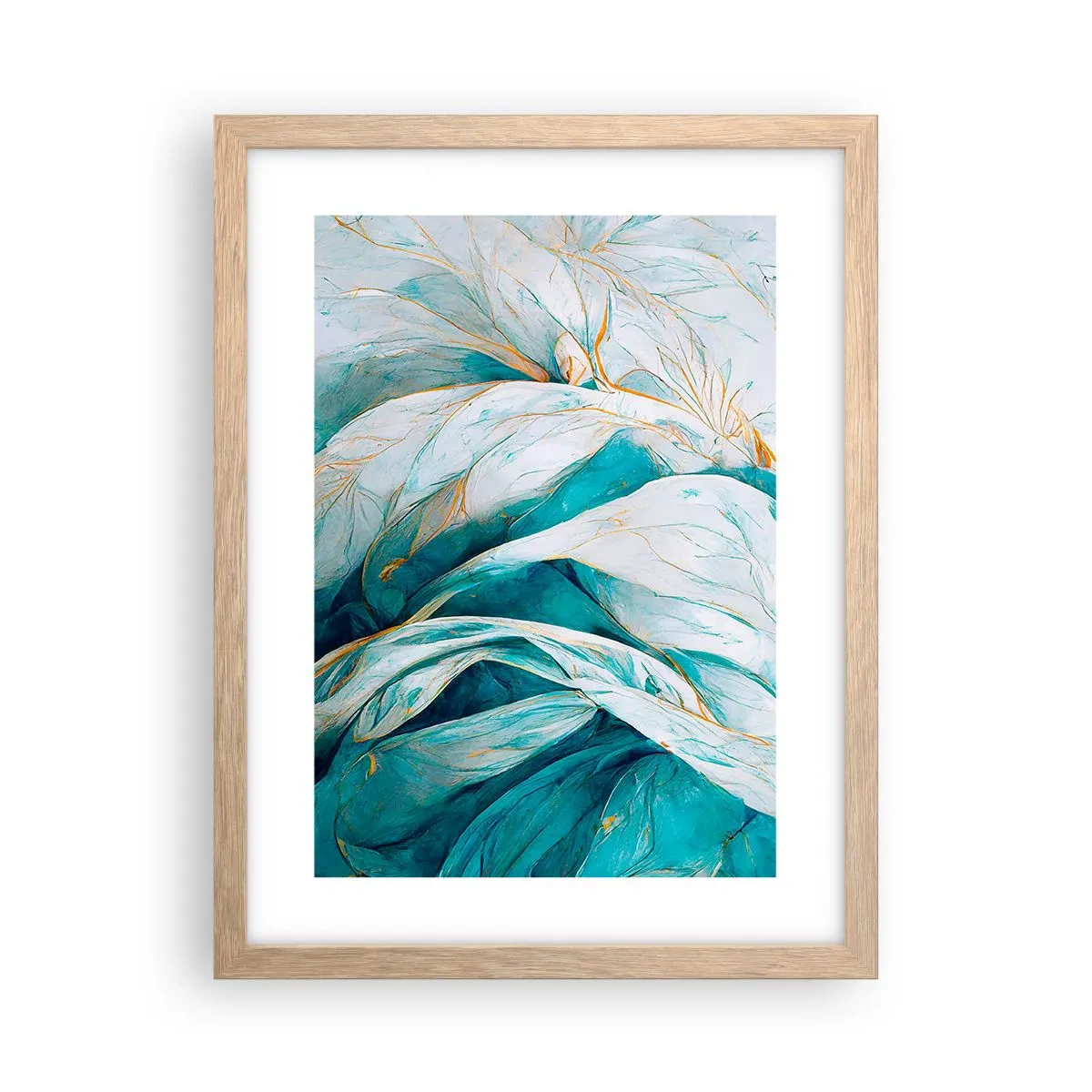 Poszter világos tölgy keretben - Kék absztrakció arany motívummal - 30x40 cm