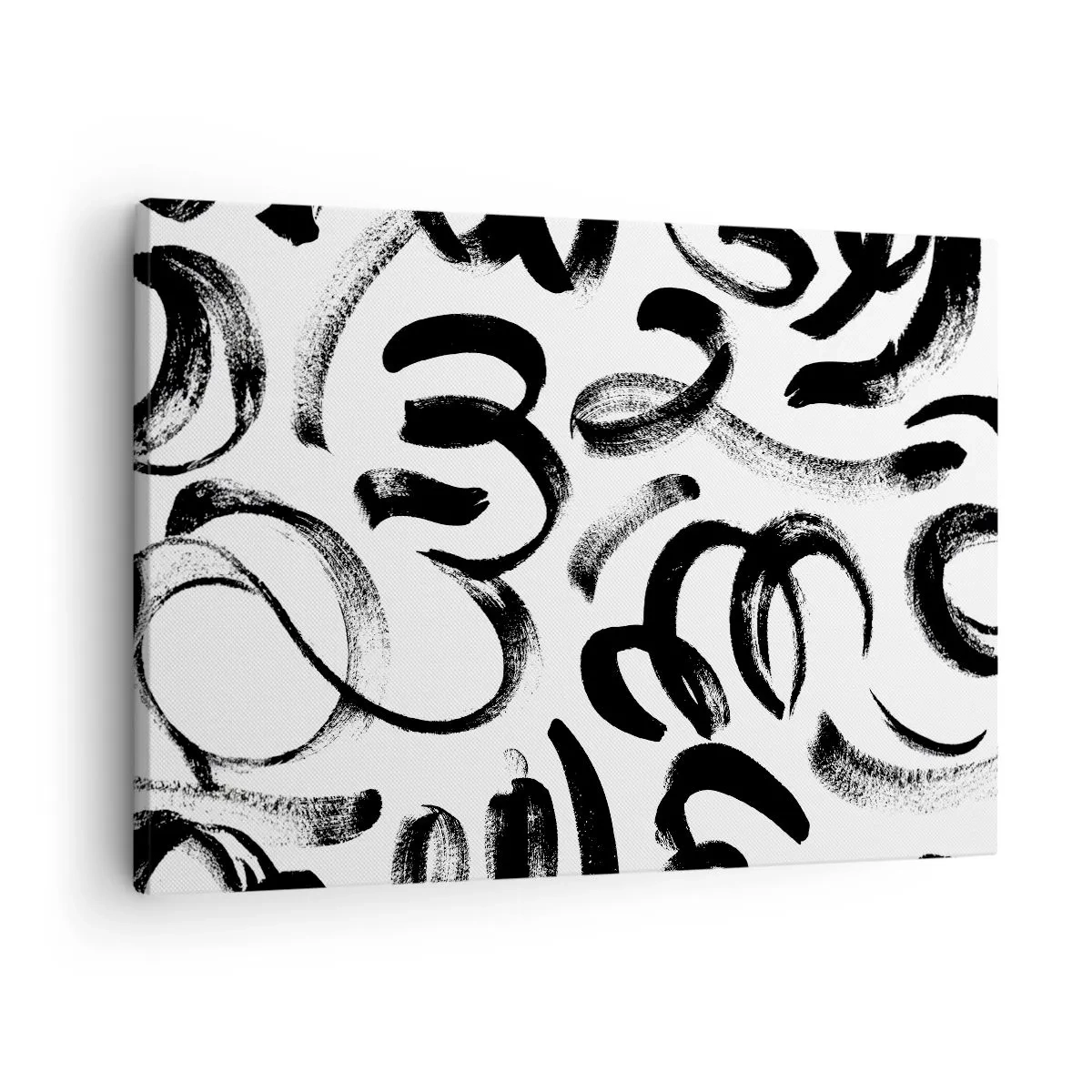 Vászonkép - Fekete absztrakt ecsetvonások fehér alapon - 70x50cm - Feketén-fehéren - Modern fali dekoráció nappalihoz és hálószobához ARTTOR