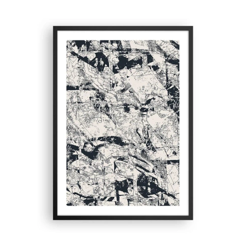 Poszter fehér keretben - Absztrakt fekete-fehér texturált kompozíció - 50x70cm - Az ellentétek egymásba fonódása - Modern fali dekoráció nappalihoz és hálószobához ARTTOR