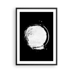 Poszter fehér keretben - Fehér absztrakt kör forma fekete alapon - 50x70cm - A jó kiút - Modern fali dekoráció nappalihoz és hálószobához ARTTOR