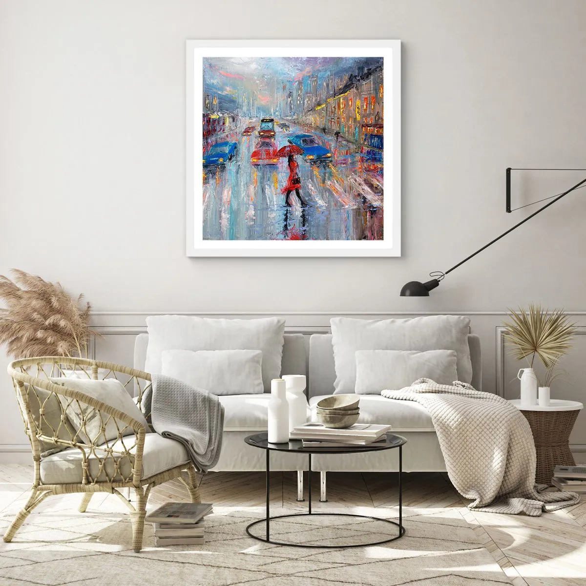 Poszter fekete keretben - Esős délután a városban - 40x40 cm