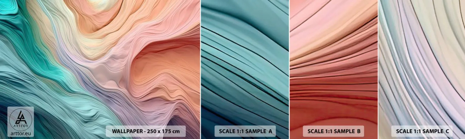 Fotótapéta Minta Öntapadós Deluxe Sticker - Szivárványos hullám - Pasztell, Absztrakció, Struktúra - 100x30 cm