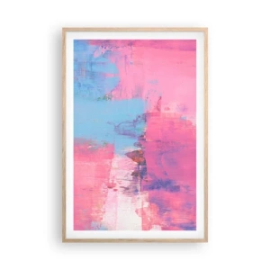 Poszter világos tölgy keretben - Rózsaszín, kék és egy csipetnyi fény - 61x91 cm
