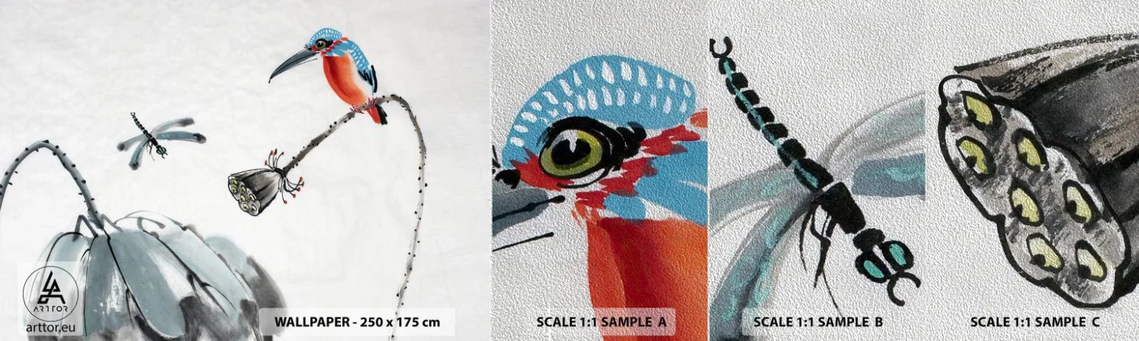 Fotótapéta Minta Premium Sand - A rét élete - Absztrakció, Madár, Virág - 100x30 cm