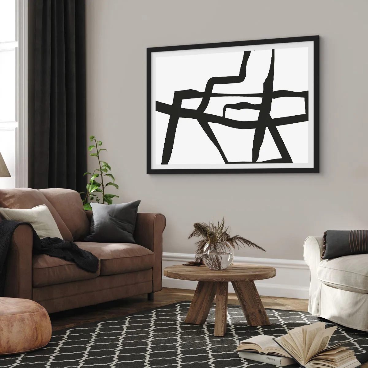 Poszter fehér keretben - Fekete-fehér konstrukció - 70x50 cm