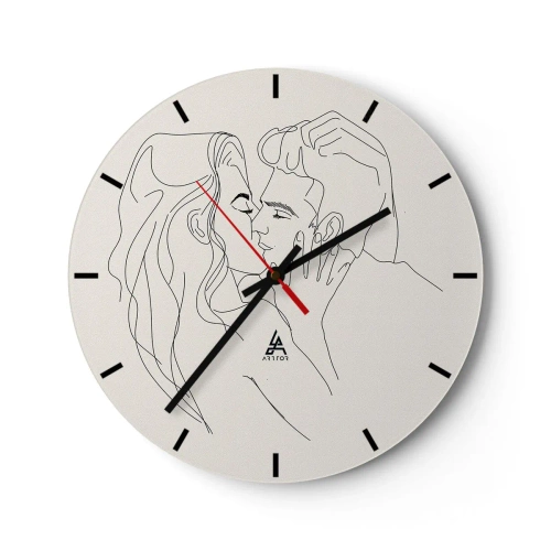 Falióra, Óra - Egy minimalista rajzfilm egy szerelmes párról - 30x30cm - Összegabalyodva az érzésben - Modern fali dekoráció nappalihoz, konyhához és hálószobához ARTTOR