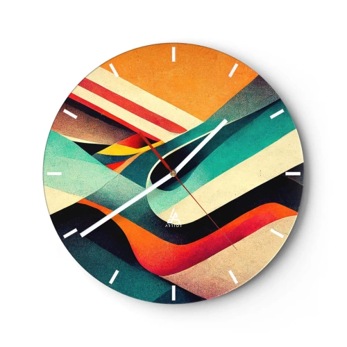 Falióra, Óra - Színes hullámok és csíkok absztrakt geometriai formában - 30x30cm - Intenzív kompozíció - Modern fali dekoráció nappalihoz, konyhához és hálószobához ARTTOR
