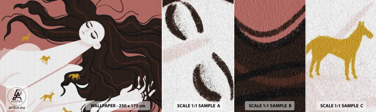 Fotótapéta Minta Öntapadós Deluxe Sticker - Álom egy arany lóról - Nő, portré, Minimalizmus - 100x30 cm