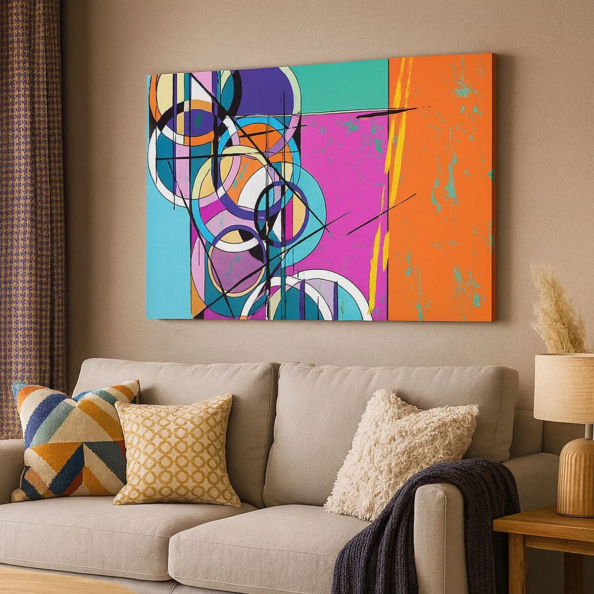 Vászonkép - Színes absztrakció geometrikus körökkel - 70x50cm - Kerékről kerékre - Modern fali dekoráció nappalihoz és hálószobához ARTTOR