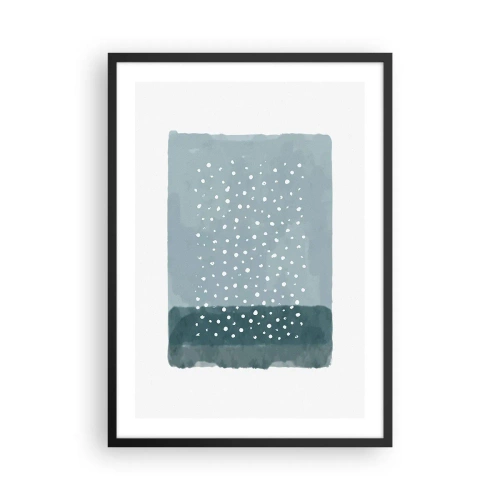 Poszter fehér keretben - Egy absztrakt kompozíció fehér pöttyökkel kék alapon. - 50x70cm - Kéken nőtt - Modern fali dekoráció nappalihoz és hálószobához ARTTOR