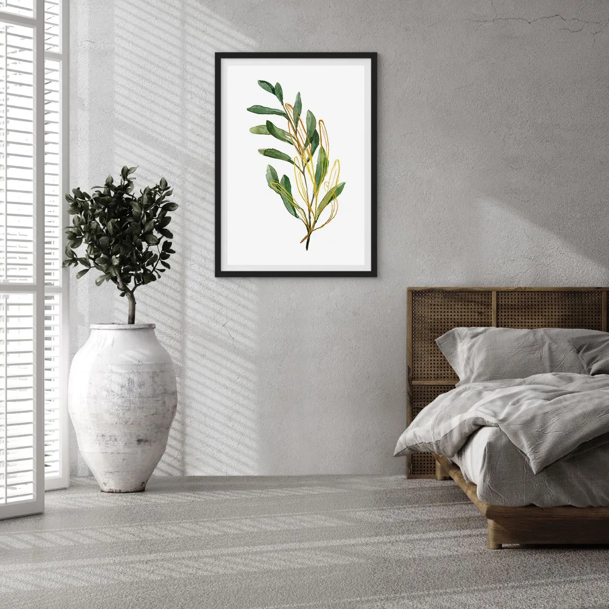 Poszter fehér keretben - Akvarell ág finom arany díszítéssel - 50x70cm - Minden, ami jó - Modern fali dekoráció nappalihoz és hálószobához ARTTOR