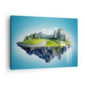 Vászonkép - Egy úszó sziget hegyekkel és vízesésekkel - 70x50cm - Fantasztikus sziget - Modern fali dekoráció nappalihoz és hálószobához ARTTOR