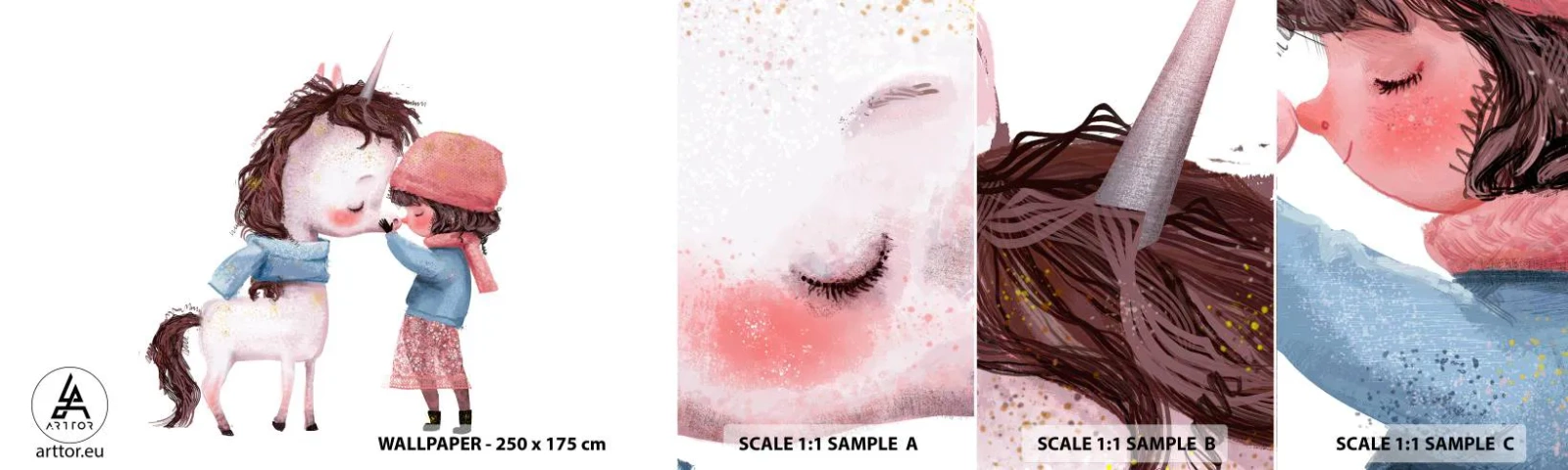 Fotótapéta Minta Standard Eco - Téli mese - Gyerekeknek, Egyszarvú, Lány - 100x30 cm