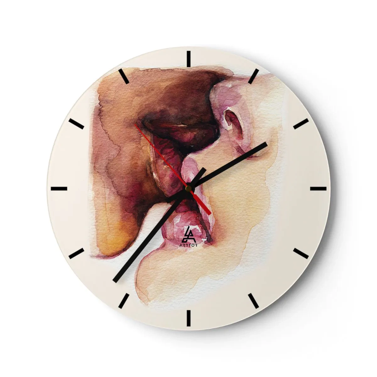 Falióra, Óra - Két arc csókja akvarell stílusban - 30x30cm - Mint éjszaka és nap, föld és ég - Modern fali dekoráció nappalihoz, konyhához és hálószobához ARTTOR