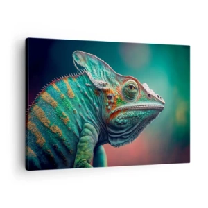 Vászonkép - Közeli kép egy kaméleonról intenzív színekben - 70x50cm - Látsz engem? Nem jó... - Modern fali dekoráció nappalihoz és hálószobához ARTTOR