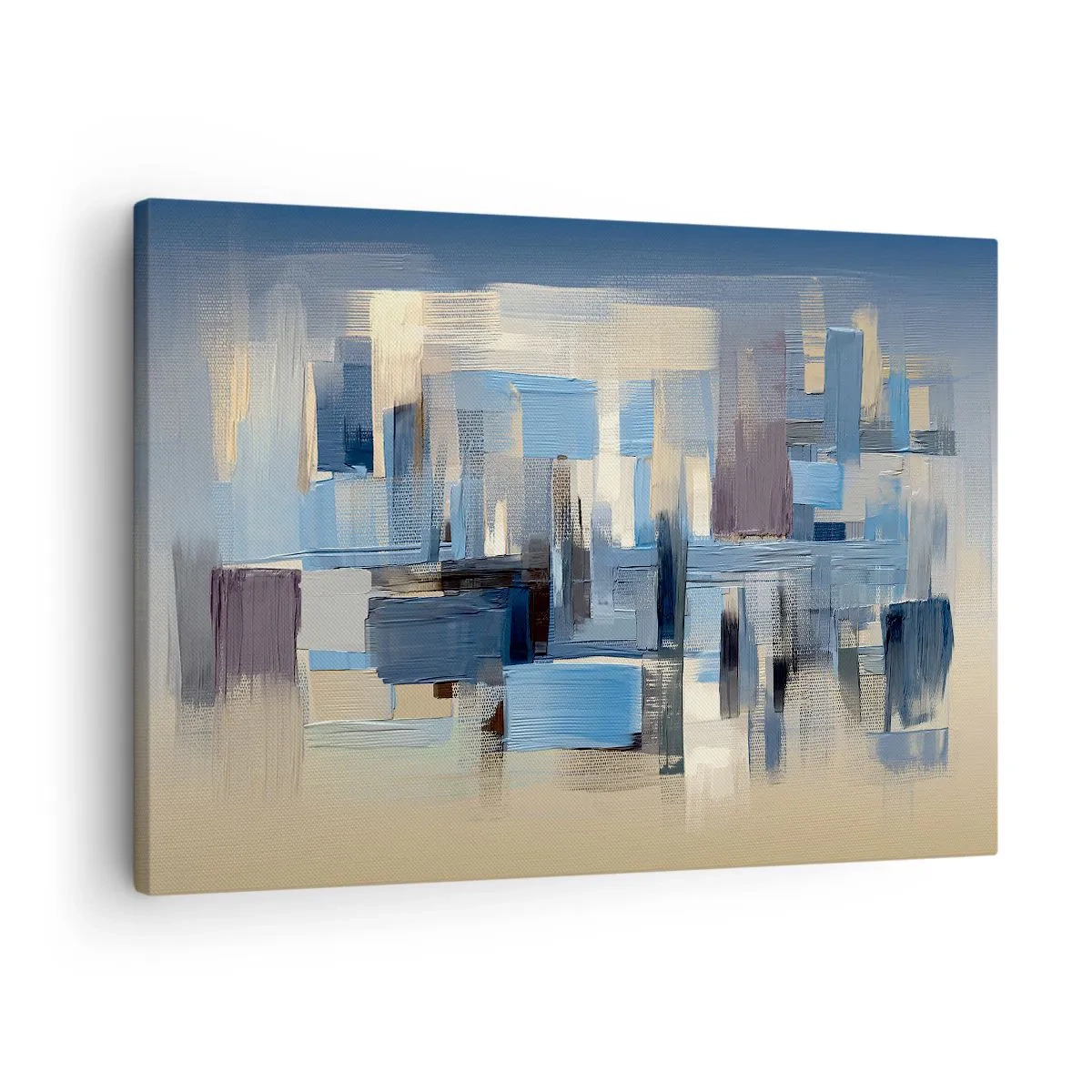 Vászonkép - Geometriai formák kék és bézs árnyalatokban - 70x50cm - Kék építmény - Modern fali dekoráció nappalihoz és hálószobához ARTTOR