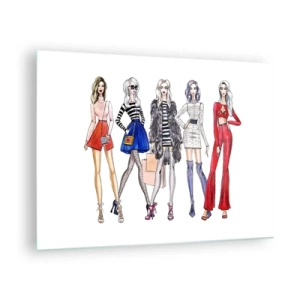 Üveg kép - Divatos karakterek stílusos ruhákban az illusztráción - 70x50cm - Every week Fashion Week - Modern fali dekoráció nappalihoz és hálószobához ARTTOR